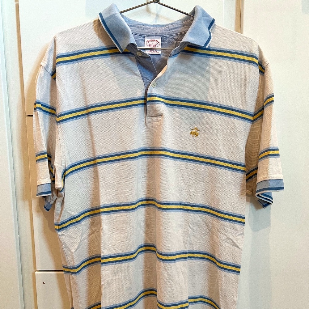 Brooks Brothers Polo White/Blue/Yellow Stripes